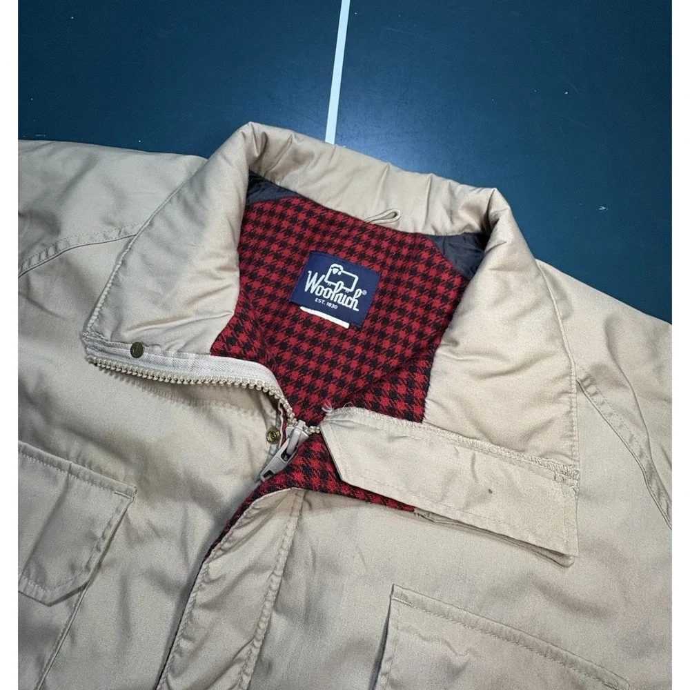 Vintage Woolrich Jacket Mens XL Beige Mountain Parka Wool Plaid Lined USA Made‎